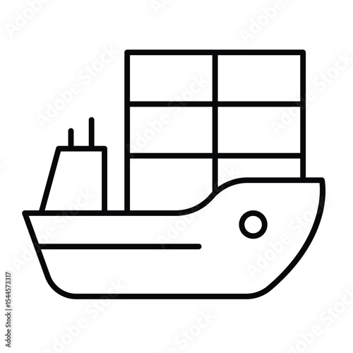 Cargo containers transportation vessel thin line icon, marine port concept. Vector graphics. Water shipping, sea delivery sign on white background, style mobile or design.