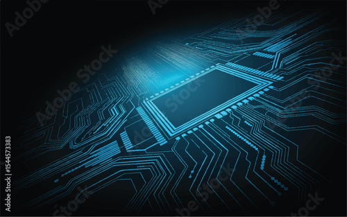 Digital Blueprint: A futuristic digital blueprint of a circuit board, radiating with electric blue lines, symbolizing technological innovation, intricate connectivity.
