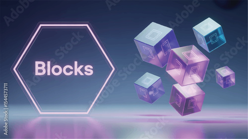 Geometric Blocks: a visually stunning abstract depiction of geometric blocks, rendered in a futuristic style, featuring vibrant colors and a modern design.