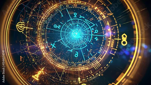 Horoscope circle with zodiac signs on abstract background