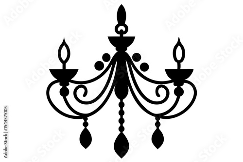 Elegant Flat-Style Crystal Chandelier Icon with Symmetrical Branches & Jewel Pendants