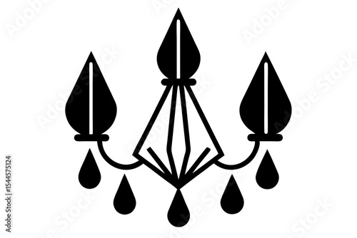 Elegant Minimalist Crystal Chandelier Icon with Teardrop Crystals – Clean White Background