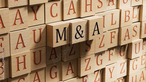 M&A - concept waiting for mergers and acquisitions.3D rendering on wooden background.