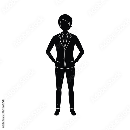 Confident businesswoman silhouette in a professional suit standing with hands on hips vector illustration