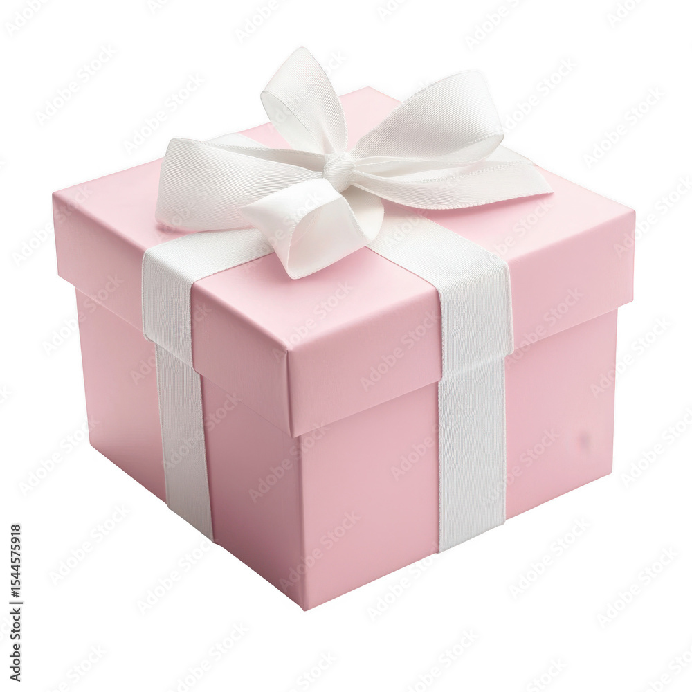 Fototapeta premium Pink gift box with white ribbon isolated on transparent background