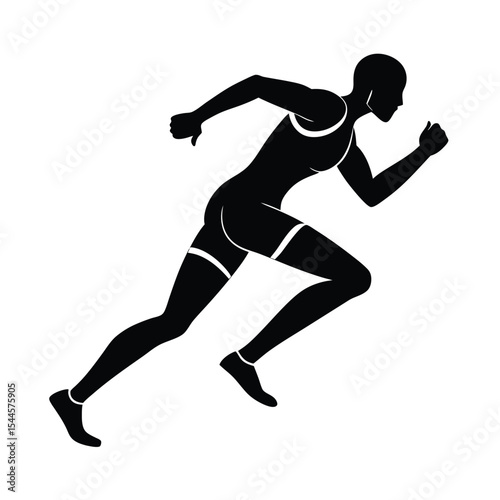 Dynamic silhouette depicting a female athlete in full sprint during a track and field competition