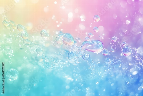 abstract background featuring vibrant water bubbles in various colors. Incorporate shades of blue, green, and purple