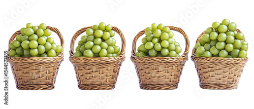 Pack Collection Four Baskets of Green Grapes A Vibrant Still Life set against transparent background