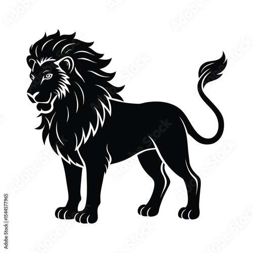 Majestic silhouette of a roaring lion in heraldic style suitable for various design applications