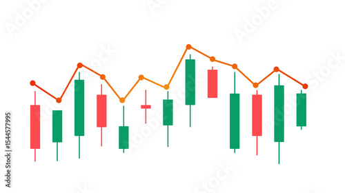 Financial Fluctuations: An abstract illustration of a financial candlestick chart, with green and red bars representing buying and selling pressure, overlaid by an orange line denoting the trend.
