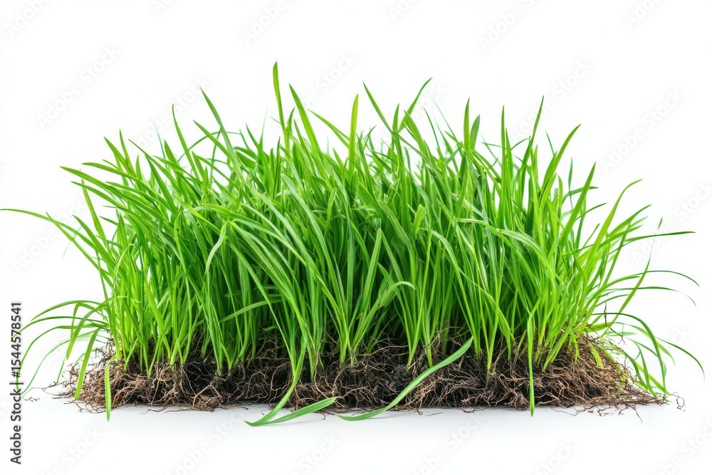 Obraz premium Fresh clump of bright green grass a symbol of growth and renewal showcased on a stark white