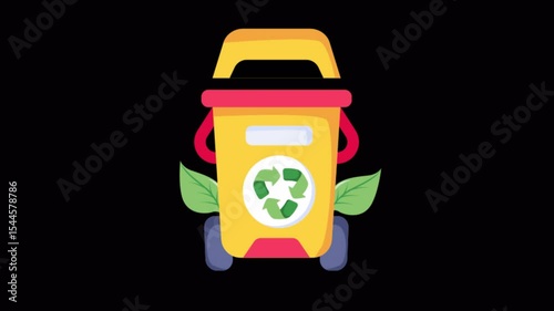 Trash Bin 2D Flat Animations on Transparent background