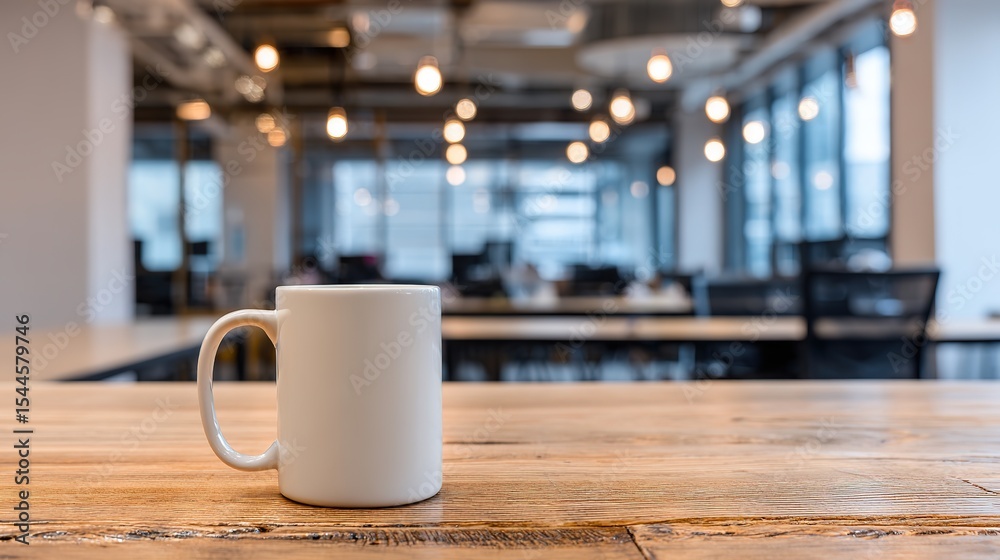 Minimalist wooden desk with coffee cup, a serene workspace for focused productivity Minimalist wooden desk with coffee cup, a serene workspace for focused productivity
