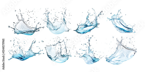 Pack Collection Water Splash Collection Realistic Blue Water Splashes for Design Projects set against transparent background