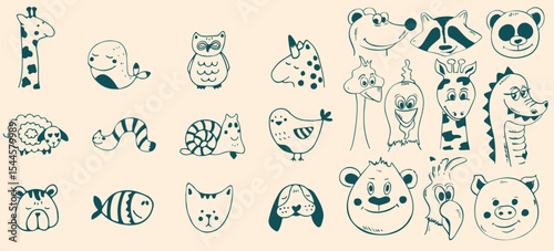 Hand-Drawn Animal and Nature Doodle Set