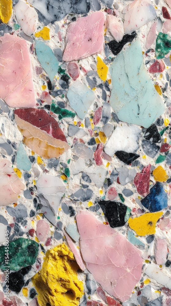 Fototapeta premium Vibrant Colorful Terrazzo Texture Background Image of Multicolored Stone Chips and Aggregates