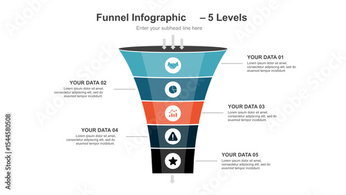 Horizontal Funnel Infographic with 5 Levels