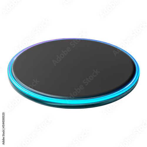 Isolated Transparent Surface with Glowing Edge on Black Background