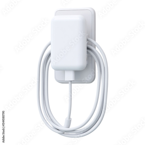 Isolated White Charger with Cable on Transparent Background