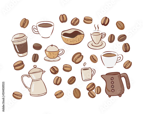 Minimal coffee icon set with warm tones and clean design — ideal for café branding, menu layouts, or lifestyle illustrations.
