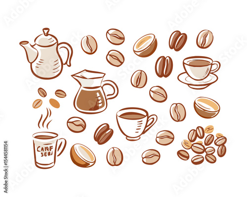 Minimal coffee icon set with warm tones and clean design — ideal for café branding, menu layouts, or lifestyle illustrations.