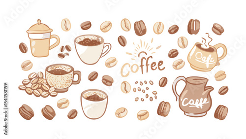Minimal coffee icon set with warm tones and clean design — ideal for café branding, menu layouts, or lifestyle illustrations.