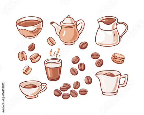 Minimal coffee icon set with warm tones and clean design — ideal for café branding, menu layouts, or lifestyle illustrations.