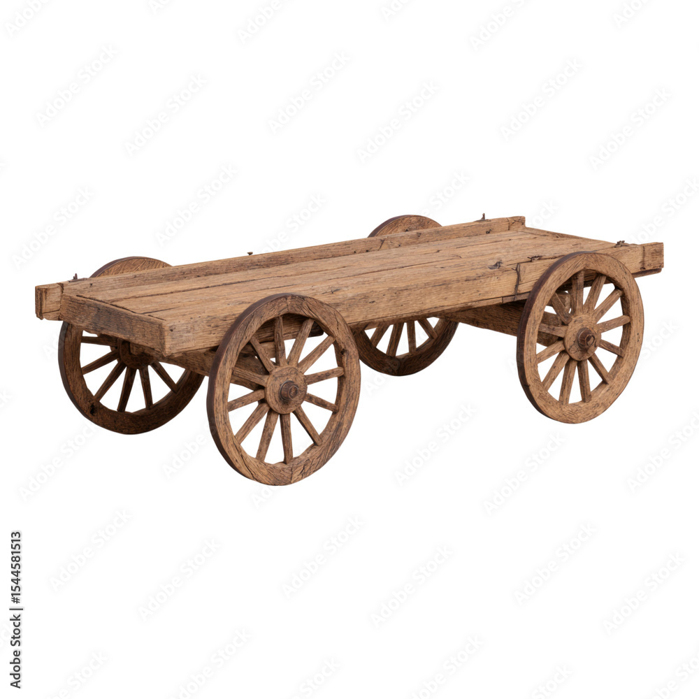 Fototapeta premium Rustic Wooden Cart on Isolated Transparent Background