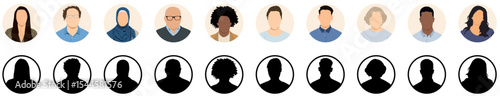 People portraits vector illustration. profile picture User avatars in circles. Collection of male and female human profile face icons. Faceless, Unknown or anonymous person.