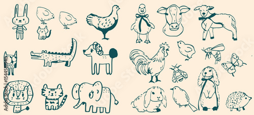 Hand-Drawn Animal and Nature Doodle Set