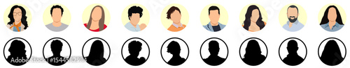 People portraits vector illustration. profile picture User avatars in circles. Collection of male and female human profile face icons. Faceless, Unknown or anonymous person.