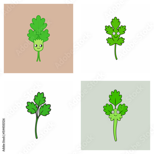 A collection of cartoon parsley illustrations with different backgrounds and styles of character design