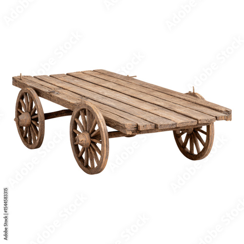 Isolated Wooden Cart on Transparent Background for Stock Use