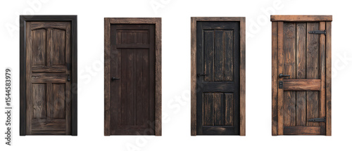 Pack Collection Four Rustic Wooden Doors Textures and Design Variety set against transparent background