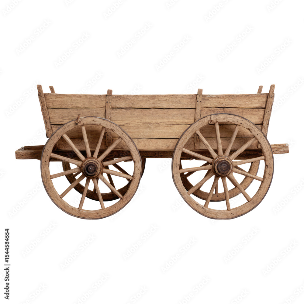 Fototapeta premium Vintage Wooden Cart with Spokes on Transparent Isolated Background