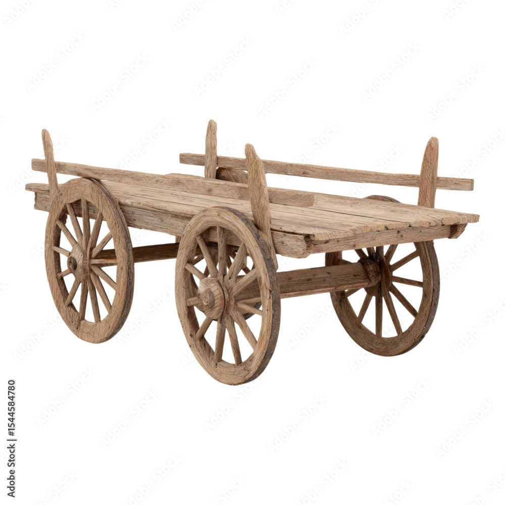 Fototapeta premium Isolated Vintage Wooden Cart with Transparent Background for Stock Use