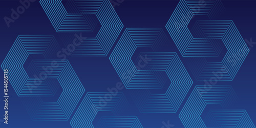 Modern dark blue background with hexagon geometric lines pattern. Abstract shiny hexagon lines. Futuristic technology concept nice