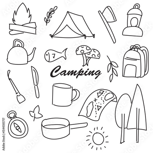 Collection of Camping Themed Icon Illustrations Elements