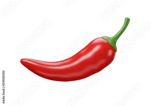 Isolated Shiny Red Chili Pepper with Vibrant Green Stem
