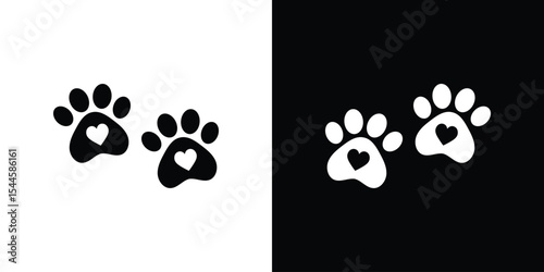 Paw Prints with Hearts, Black and White Design.