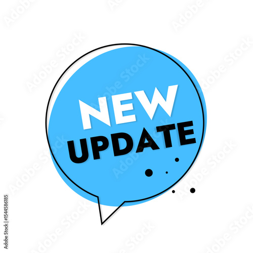 blue new update sticker in a black dialog frame on a transparent background