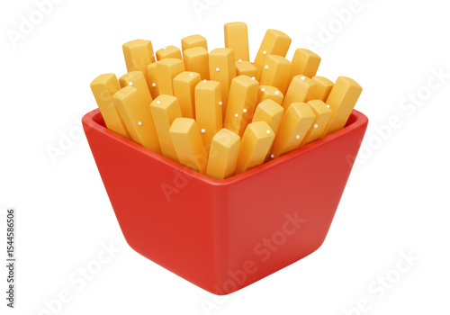 Isolated Golden French Fries in a Red Bowl