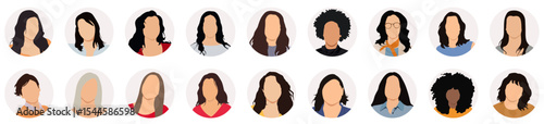 Faceless people characters female user profile avatar isolated set