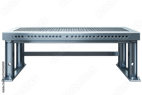 Sleek stainless steel workbench ready for innovation supporting projects reflecting ingenuity on transparent background