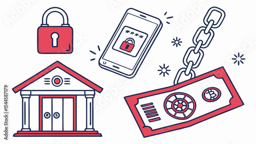 blockchain-in-mobile-banking-security-icon-set