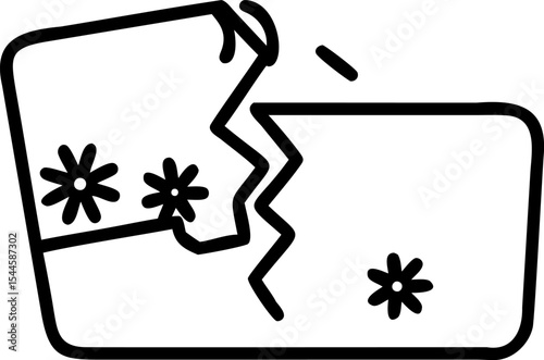 Black Line Art Broken Flower Pot with Flowers vector