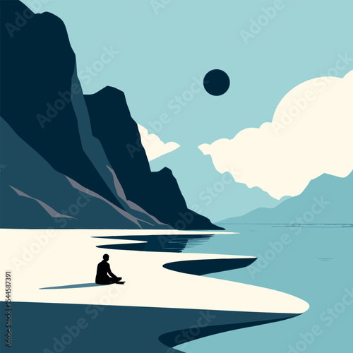 Meditating Silhouette by a Calm Seashore