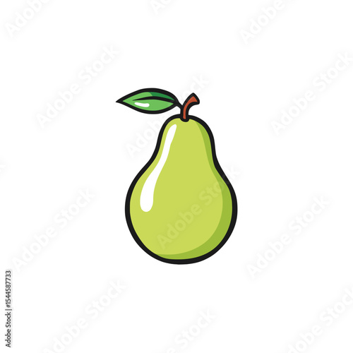 Green Pear Fruit Icon Flat Vector Art Image
