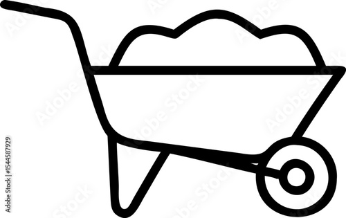 Black and White Wheelbarrow Icon Filled with Soil cart