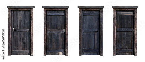 Pack Collection Four Antique Wooden Doors Rustic Architectural Details set against transparent background